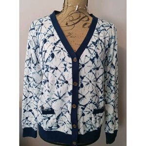 Thakoon Women Blue Pattern‎  Dye Diamond Button Down Longsleeve Sweater Size L